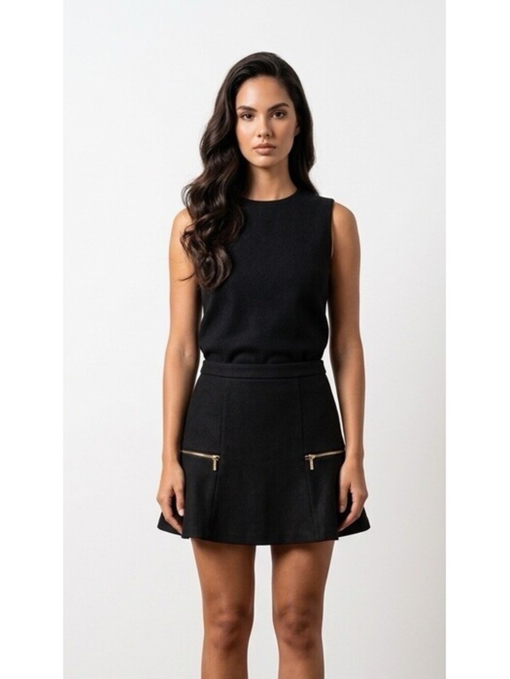 Michael Kors Skirt Womens Size 6 Short Black Gold Zippers Slight Flare